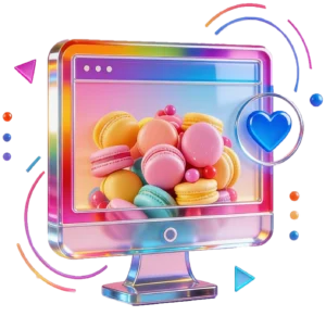 colorful computer screen with Macaron pastry