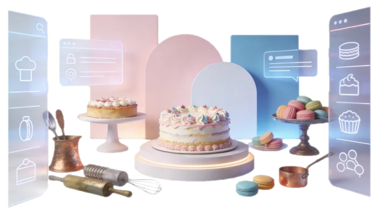 Cakes and Ui boards elements on a transparent background